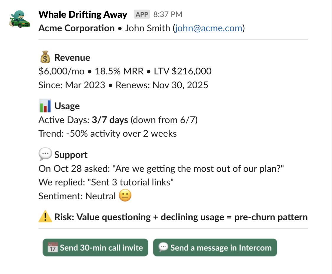 Whale Drifting Away Slack notification example
